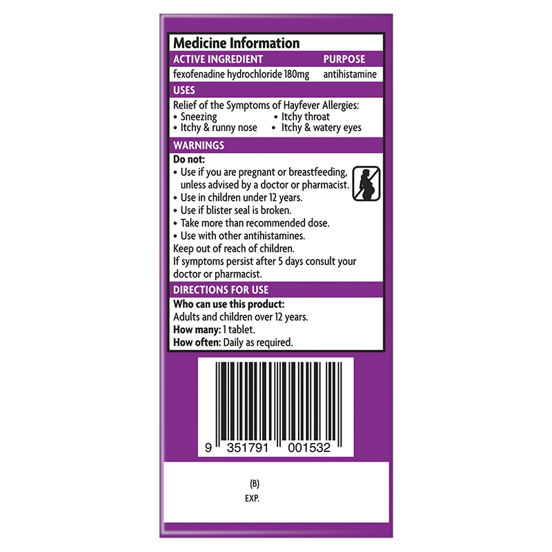 Telfast Hayfever Allergy Relief 180Mg 10 Pack