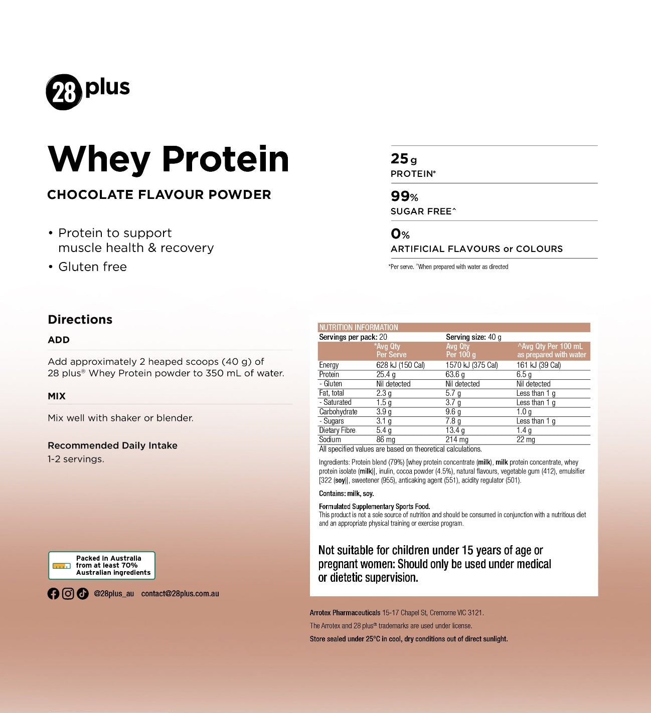 28 plus Whey Protein - Chocolate (800g)
