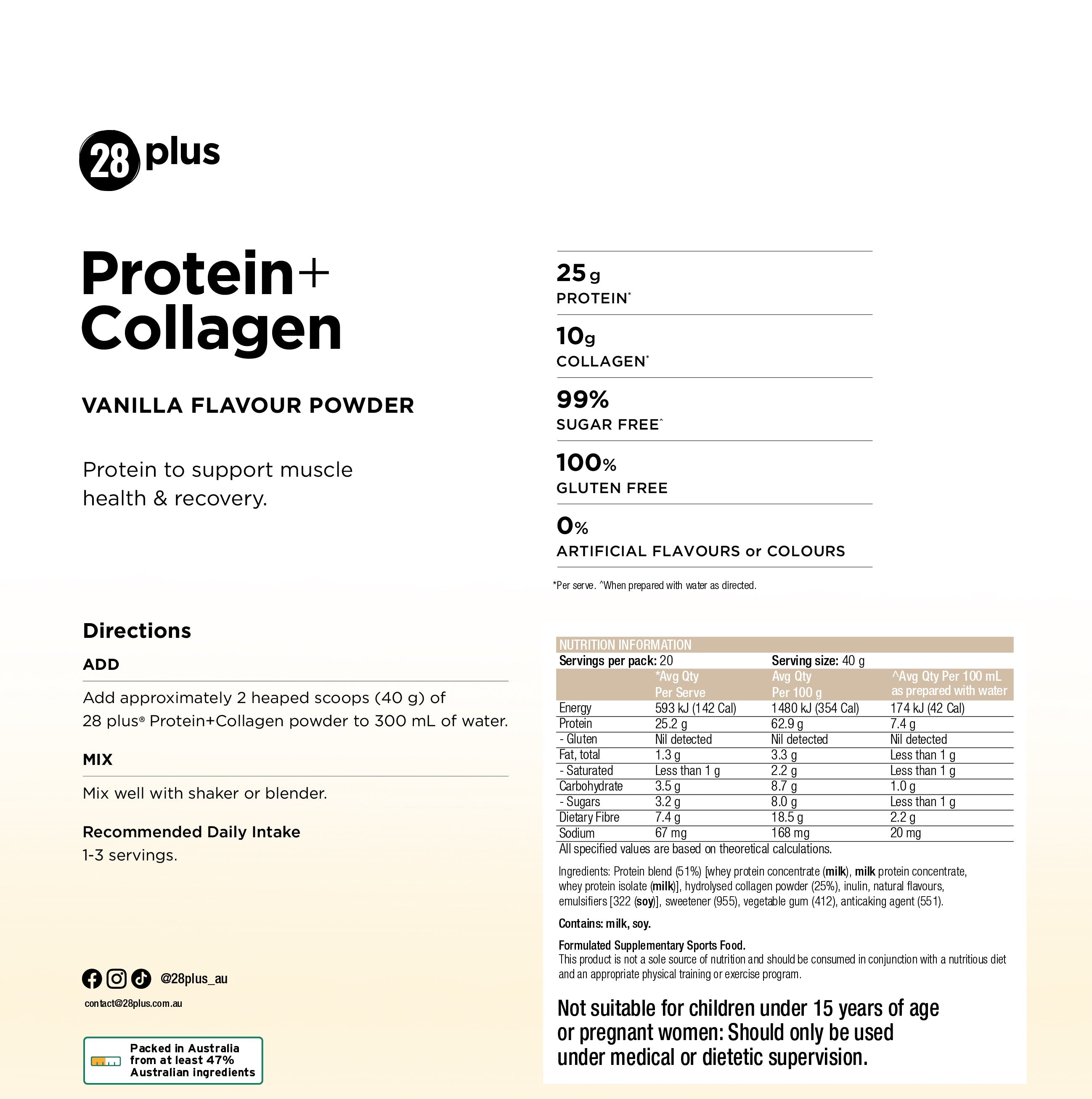 28 plus Whey Protein + Collagen - Vanilla (800g)