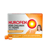 Nurofen For Children 7+ Years Pain and Fever Relief Chewable Capsules 100mg Ibuprofen Orange Flavour 12 Pack